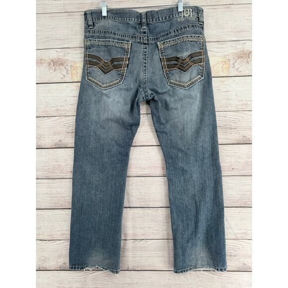 Request Jeans Premium Embroidered Straight Leg Jeans Mens 36x30 Blue Distressed - Picture 2 of 9